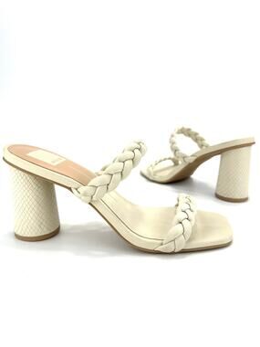 Dolce Vita Nolita Sandal Sz 8 Ivory Leather Cylinder Chunky Heel Braided Straps